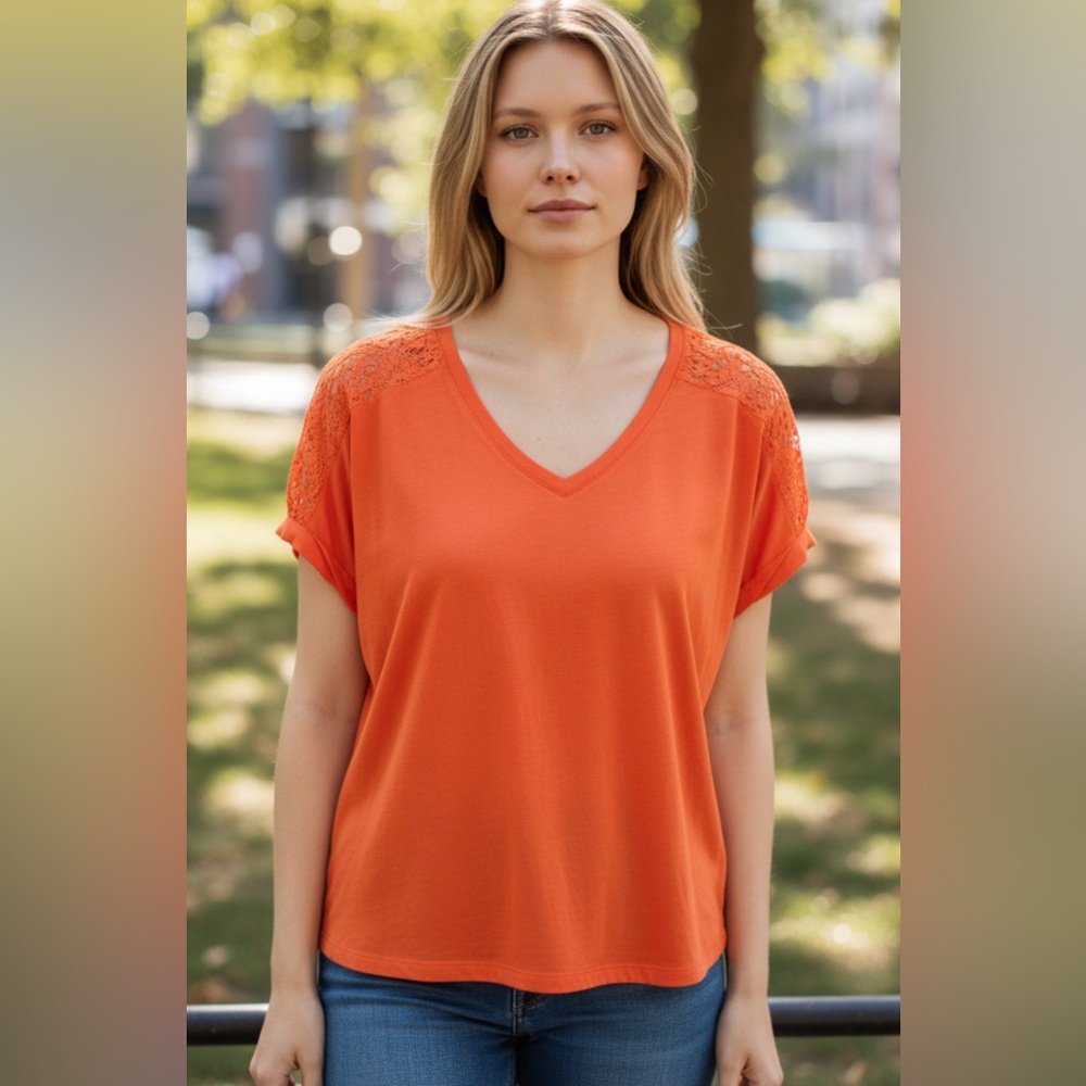 Grace Elements Vivid Orange Lace Sleeve Top